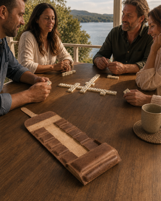 Juego de Dominó Aukas en Estuche de Cuero Vacuno – Tradición de Sobremesa - Imagen 3